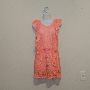 Justice Swimwear Pink Yellow Lace Cover Up sz 18